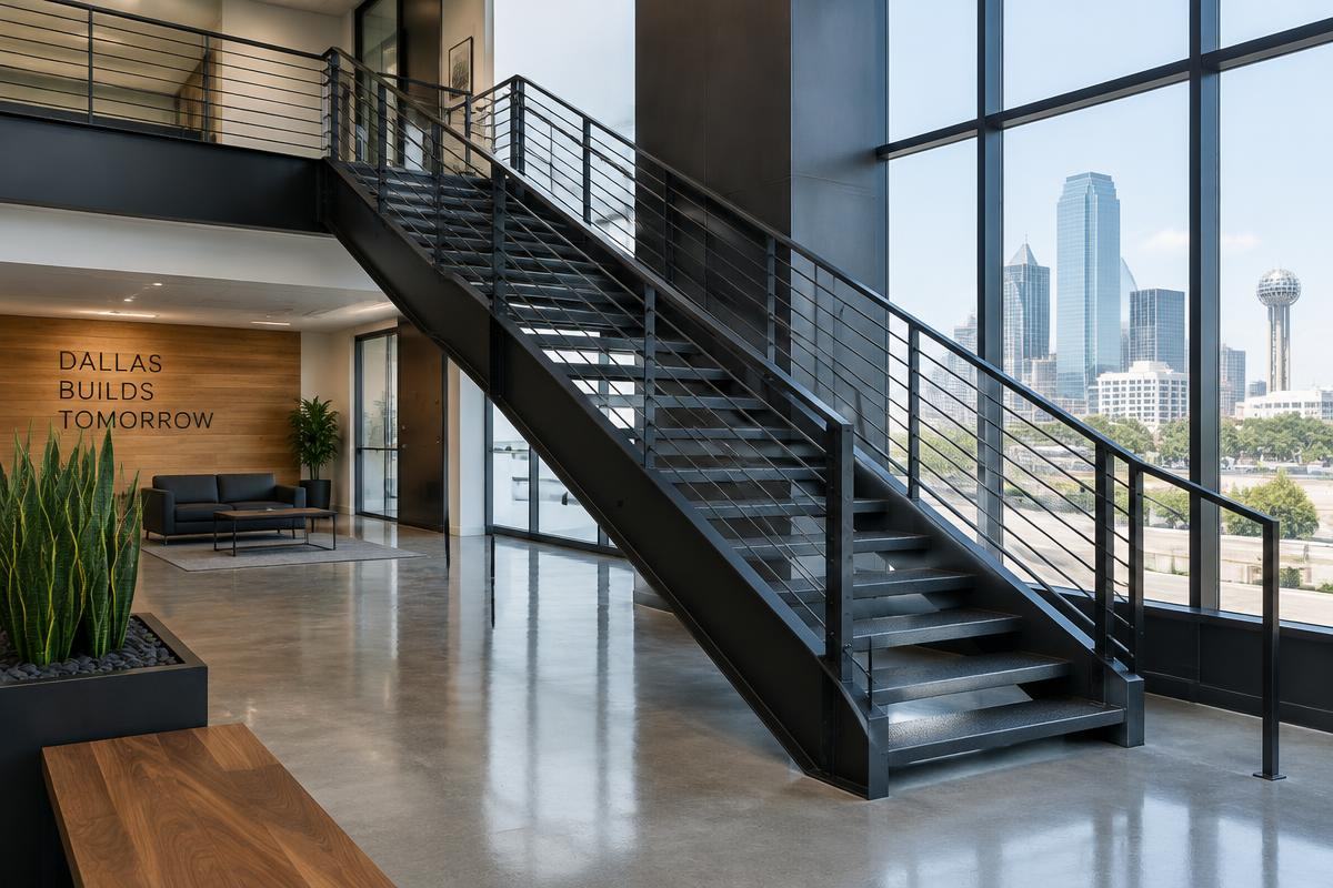 Black steel staircase fabricated for a Dallas office
